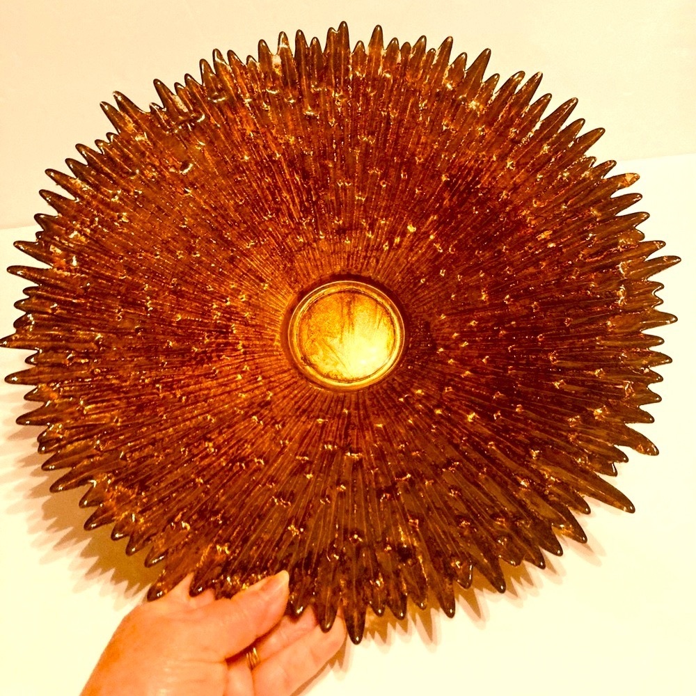 🔥 Rare Vintage MCM Lg Gold & Bronze Icicle Art Glass Decorative Centerpiece Bowl - Picture 5 of 16